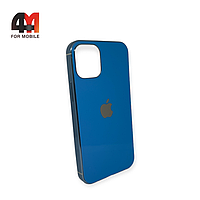 Чехол Iphone 12/12 Pro силиконовый, глянцевый с логотипом, голубого цвета, Hicool