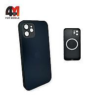 Чехол Iphone 12 пластиковый, Glass Case + MagSafe, темно-серого цвета