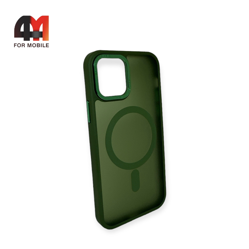 Чехол Iphone 12/12 Pro пластиковый с усиленной рамкой + MagSafe, темно-зеленого цвета, Protective Case - фото 1 - id-p226618208