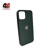 Чехол Iphone 12/12 Pro силиконовый, глянцевый с логотипом, темно-зеленого цвета, Hicool