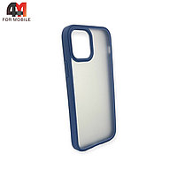 Чехол Iphone 12/12 Pro пластиковый с усиленной рамкой, матовый, голубого цвета, ipaky