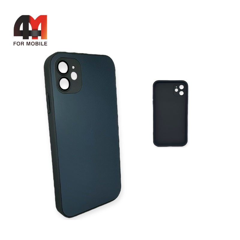 Чехол Iphone 12 пластиковый, Glass case, темно-серого цвета - фото 1 - id-p226618177