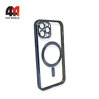 Чехол Iphone 12 Pro силиконовый, плотный + MagSafe, голубого цвета, J-Case