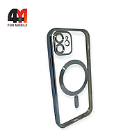 Чехол Iphone 12 силиконовый, плотный + MagSafe, голубого цвета, J-Case