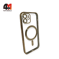 Чехол Iphone 12 силиконовый, плотный + MagSafe, золотого цвета, J-Case