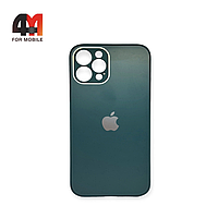 Чехол Iphone 12 Pro пластиковый, матовый с логотипом, темно-зеленого цвета