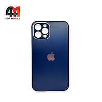 Чехол Iphone 12 Pro пластиковый, матовый с логотипом, темно-синего цвета