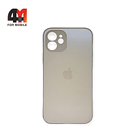 Чехол Iphone 12 пластиковый, матовый с логотипом, бежевого цвета