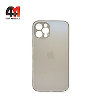 Чехол Iphone 12 Pro пластиковый, матовый с логотипом, бежевого цвета
