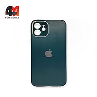 Чехол Iphone 12 пластиковый, матовый с логотипом, темно-зеленого цвета
