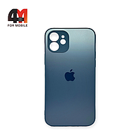 Чехол Iphone 12 пластиковый, матовый с логотипом, темно-синего цвета