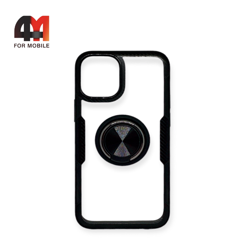 Чехол Iphone 12/12 Pro пластиковый, ободок с кольцом, черного цвета, Doyers - фото 1 - id-p226620974
