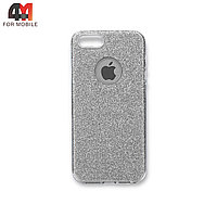 Чехол Iphone 5/5S/SE силиконовый с блестками, серебристого цвета