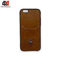 Чехол Iphone 6/6S силикон, кожа кармашек, коричневого цвета