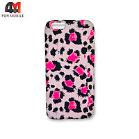 Чехол Iphone 6/6S силиконовый с рисунком, леопард, розового цвета