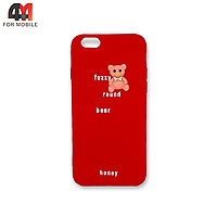Чехол Iphone 6/6S силиконовый с мишкой, красного цвета