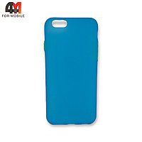 Чехол Iphone 6/6S силиконовый, матовый с цветными кнопками, голубого цвета