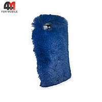 Чехол Iphone 7 Plus/8 Plus силиконовый, меховой, синего цвета
