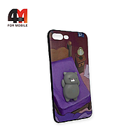 Чехол Iphone 7 Plus/8 Plus силиконовый, с игрушкой антистресс, фиолетовый кот