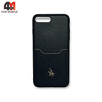 Чехол Iphone 7 Plus/8 Plus силиконовый, кожа кармашек, черного цвета