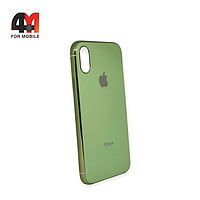 Чехол Iphone X/Xs силиконовый, глянцевый с логотипом, салатового цвета, Hicool