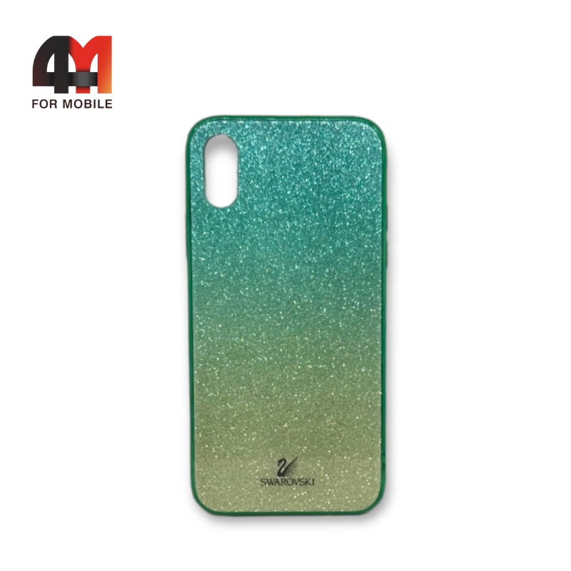 Чехол Iphone X/Xs пластиковый, блестящий Сваровски, зеленого цвета - фото 1 - id-p226618523
