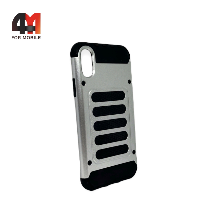 Чехол Iphone X/Xs пластиковый, противоударный, серебристого цвета, Spigen - фото 1 - id-p226620586
