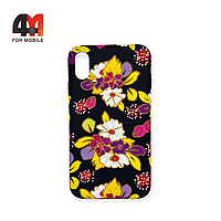 Чехол Iphone X/Xs силиконовый с рисунком, цветы, черного цвета