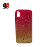 Чехол Iphone X/Xs пластиковый, блестящий Сваровски, розового цвета