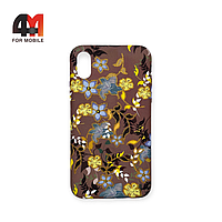 Чехол Iphone X/Xs силиконовый с рисунком, коричневого цвета, цветы, luxo