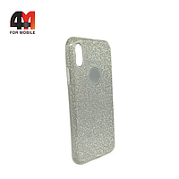 Чехол Iphone X/Xs силиконовый с блестками, серебристого цвета