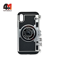 Чехол Iphone X/Xs пластиковый, фотоаппарат, черно-серого цвета