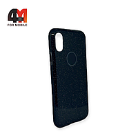 Чехол Iphone X/Xs силиконовый с блестками, черного цвета
