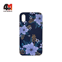 Чехол Iphone X/Xs силиконовый с рисунком, синего цвета, цветы, luxo