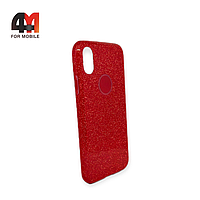 Чехол Iphone X/Xs силиконовый с блестками, красного цвета