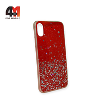 Чехол Iphone X/Xs силиконовый, глиттер, красного цвета