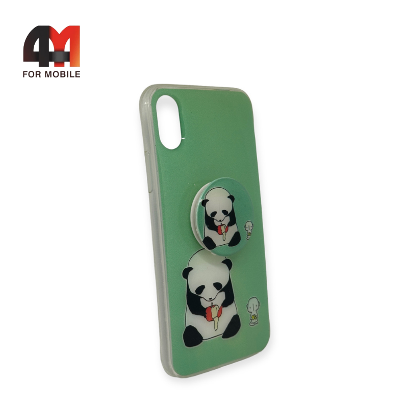 Чехол Iphone X/Xs силиконовый, с попсокетом, панда - фото 1 - id-p226624257