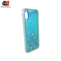 Чехол Iphone X/Xs силиконовый, глиттер, голубого цвета
