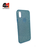 Чехол Iphone X/Xs силиконовый с блестками, голубого цвета