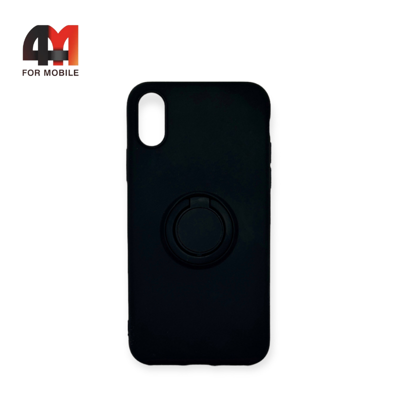 Чехол Iphone X/Xs силиконовый с кольцом, черного цвета - фото 1 - id-p226624245