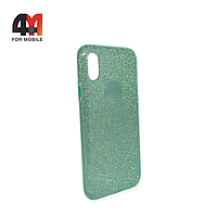 Чехол Iphone X/Xs силиконовый с блестками, зеленого цвета