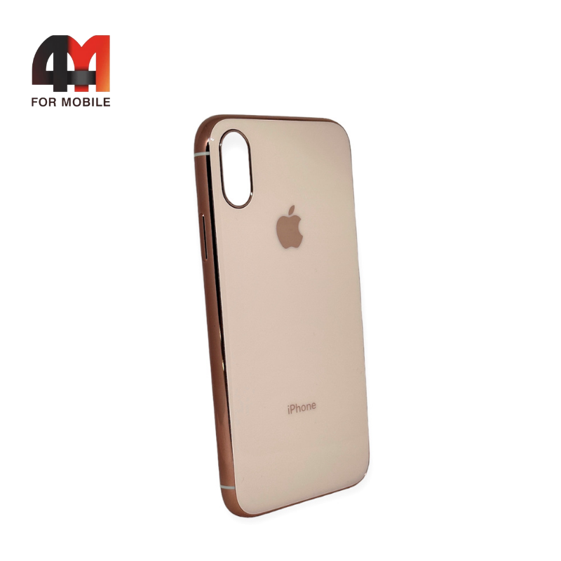 Чехол Iphone X/Xs силиконовый, глянцевый с логотипом, пудрового цвета, Hicool - фото 1 - id-p226617343