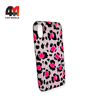 Чехол Iphone X/Xs силиконовый с рисунком, леопардовый, розового цвета