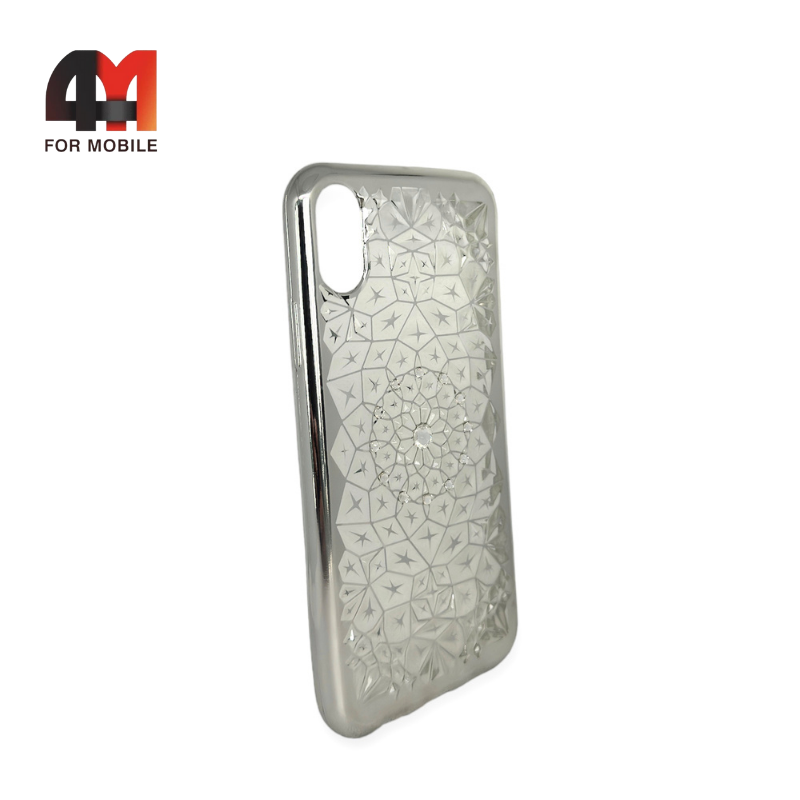 Чехол Iphone X/Xs силиконовый с ободком со стразами, серого цвета - фото 1 - id-p226624314