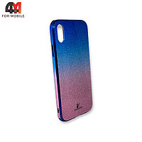 Чехол Iphone XR пластиковый, блестящий Сваровски, синего цвета