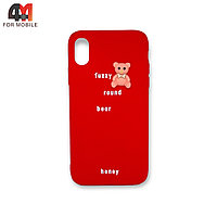Чехол Iphone XR силиконовый с мишкой, красного цвета