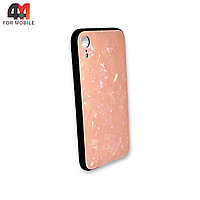 Чехол Iphone XR пластиковый, мраморный, розового цвета