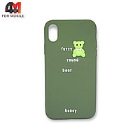 Чехол Iphone XR силиконовый с мишкой, зеленого цвета
