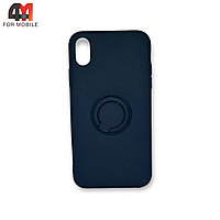 Чехол Iphone XR силиконовый с кольцом, синего цвета