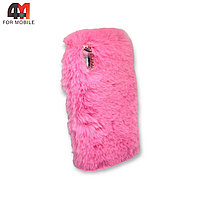 Чехол Iphone XR силиконовый, меховой, розового цвета